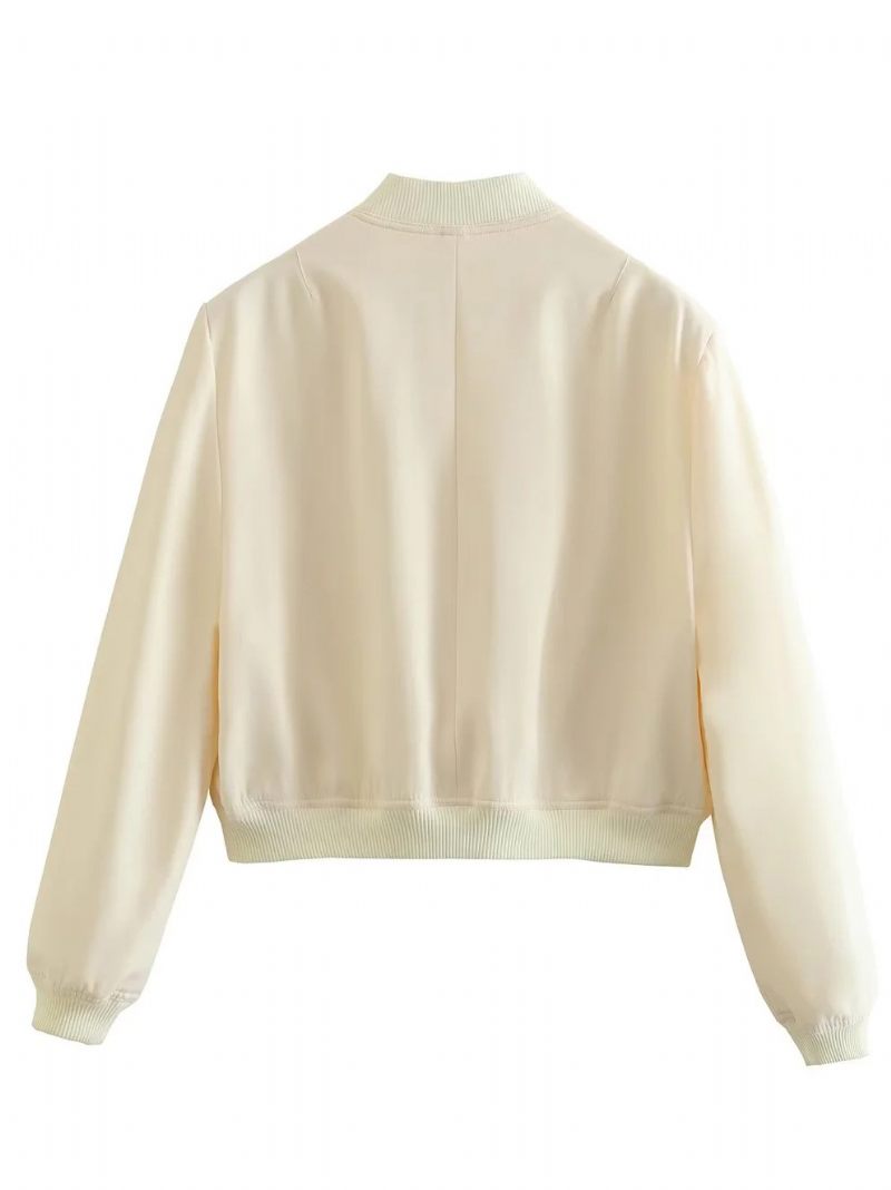 Bomber Jacket Casual Street Wear Varsity Pour Femme - Beige