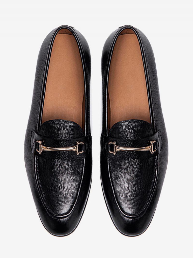 Mocassins Cuir Vache À Bout Rond Pour Hommes Chaussures Bal Promo Mariage - Noir