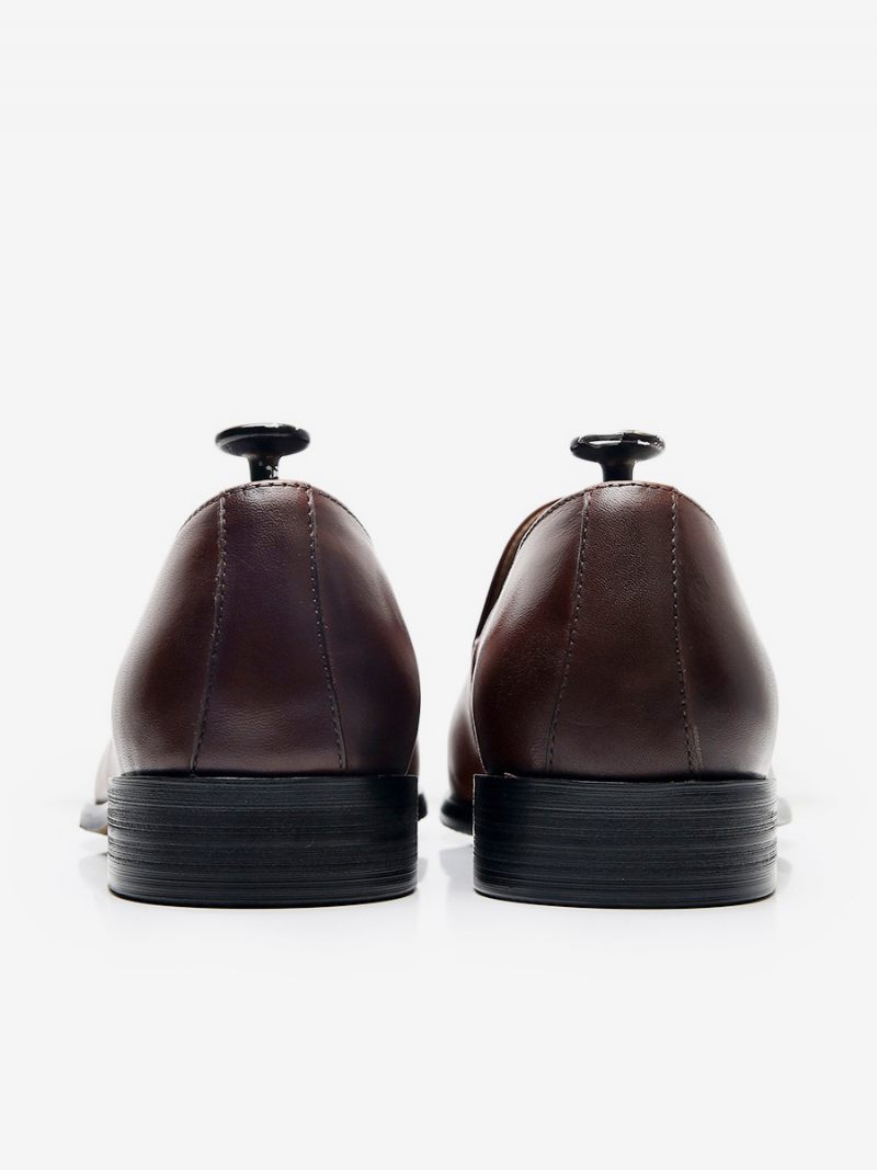 Mocassins À Enfiler Cuir Vache Pour Homme Chaussures Bal Mariage Bout Rond - Marron Café