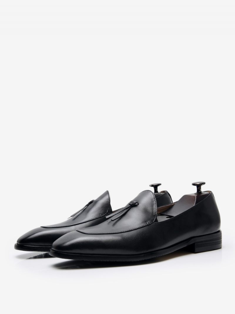 Mocassins À Enfiler Cuir Vache Pour Homme Chaussures Bal Mariage Bout Rond - Noir