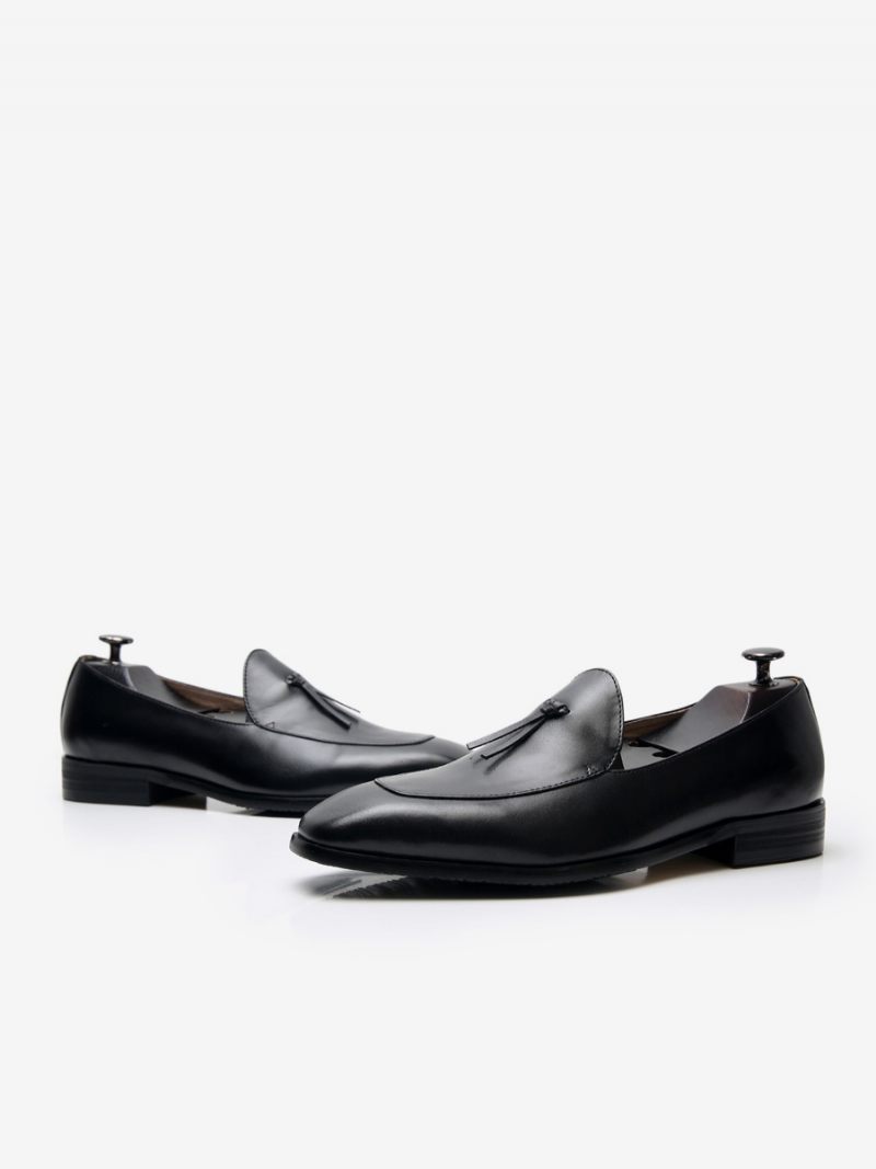 Mocassins À Enfiler Cuir Vache Pour Homme Chaussures Bal Mariage Bout Rond - Noir