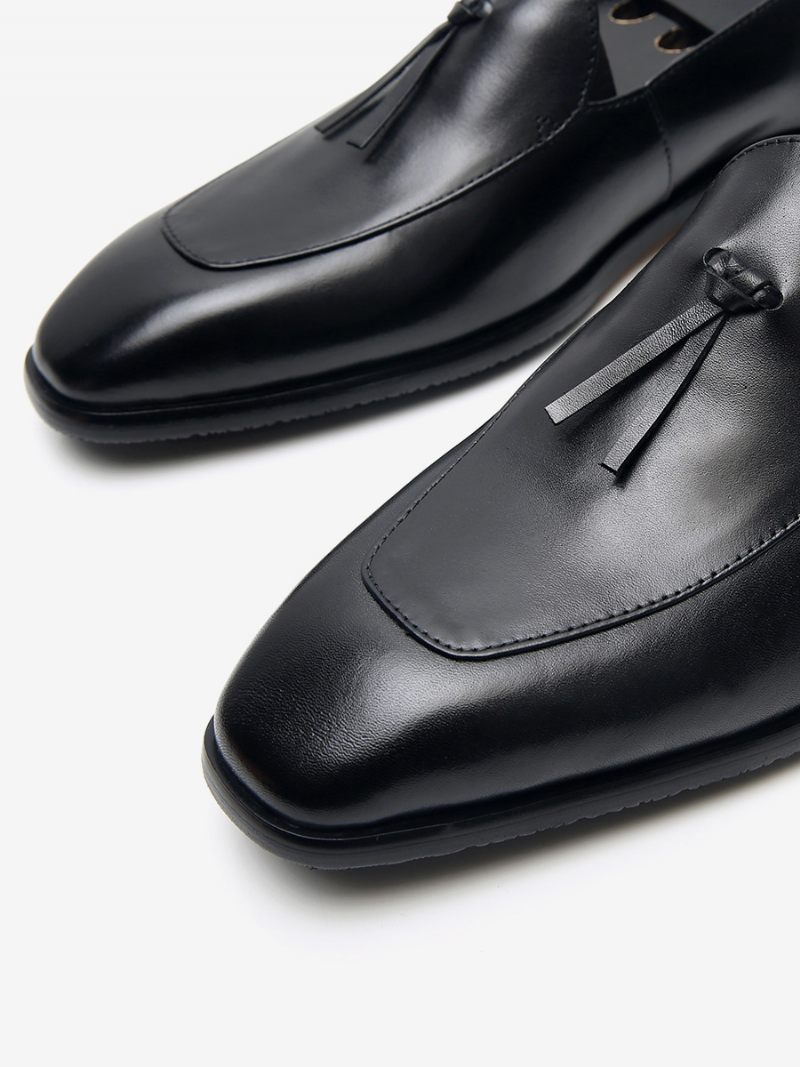 Mocassins À Enfiler Cuir Vache Pour Homme Chaussures Bal Mariage Bout Rond - Noir