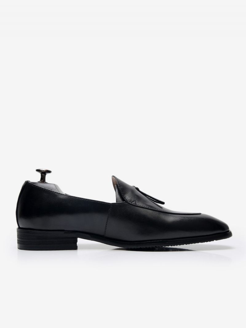 Mocassins À Enfiler Cuir Vache Pour Homme Chaussures Bal Mariage Bout Rond - Noir
