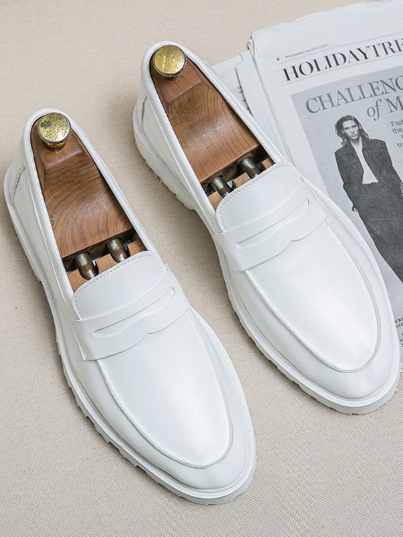 Mocassins Pour Hommes Confortables Cuir Pu Avec Sangle Moine À Enfiler - Blanc