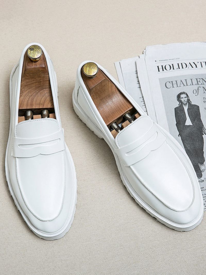 Mocassins Pour Hommes Confortables Cuir Pu Avec Sangle Moine À Enfiler - Blanc