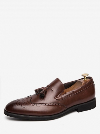 Mocassins Noirs À Bout D'aile Pour Hommes Chaussures Mariage Enfiler Avec Pompon