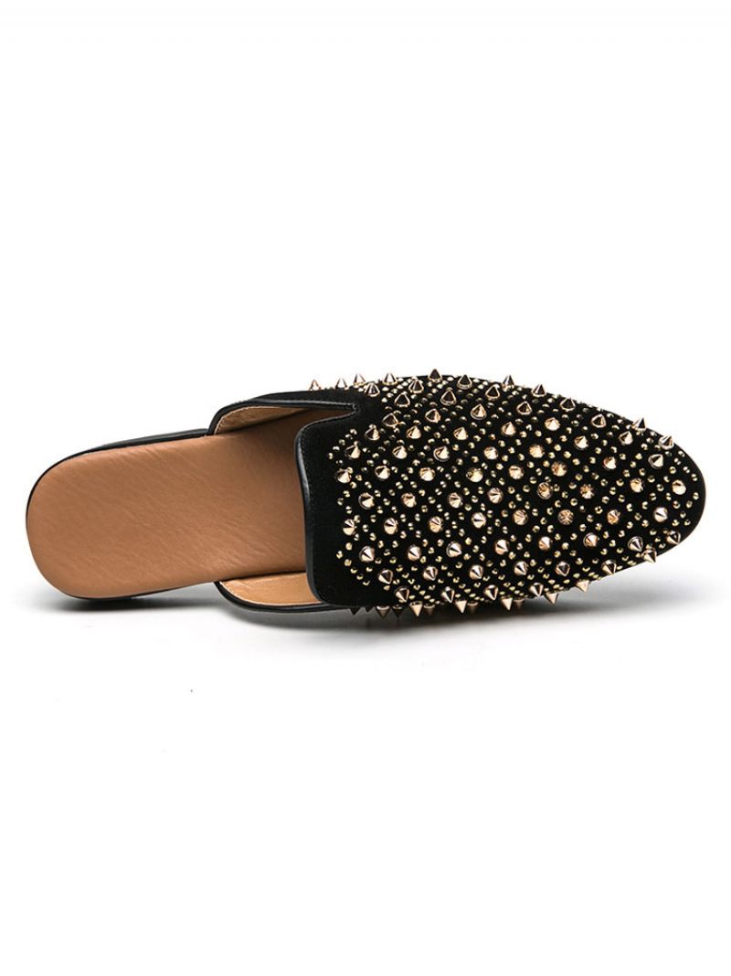 Sandales À Enfiler Pour Hommes Avec Rivets Cloutés Semelle Caoutchouc Et Cuir Mules Pointes - Jaune