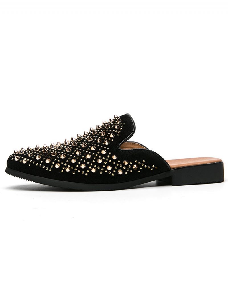 Sandales À Enfiler Pour Hommes Avec Rivets Cloutés Semelle Caoutchouc Et Cuir Mules Pointes - Jaune