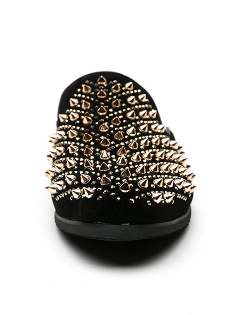 Sandales À Enfiler Pour Hommes Avec Rivets Cloutés Semelle Caoutchouc Et Cuir Mules Pointes - Jaune