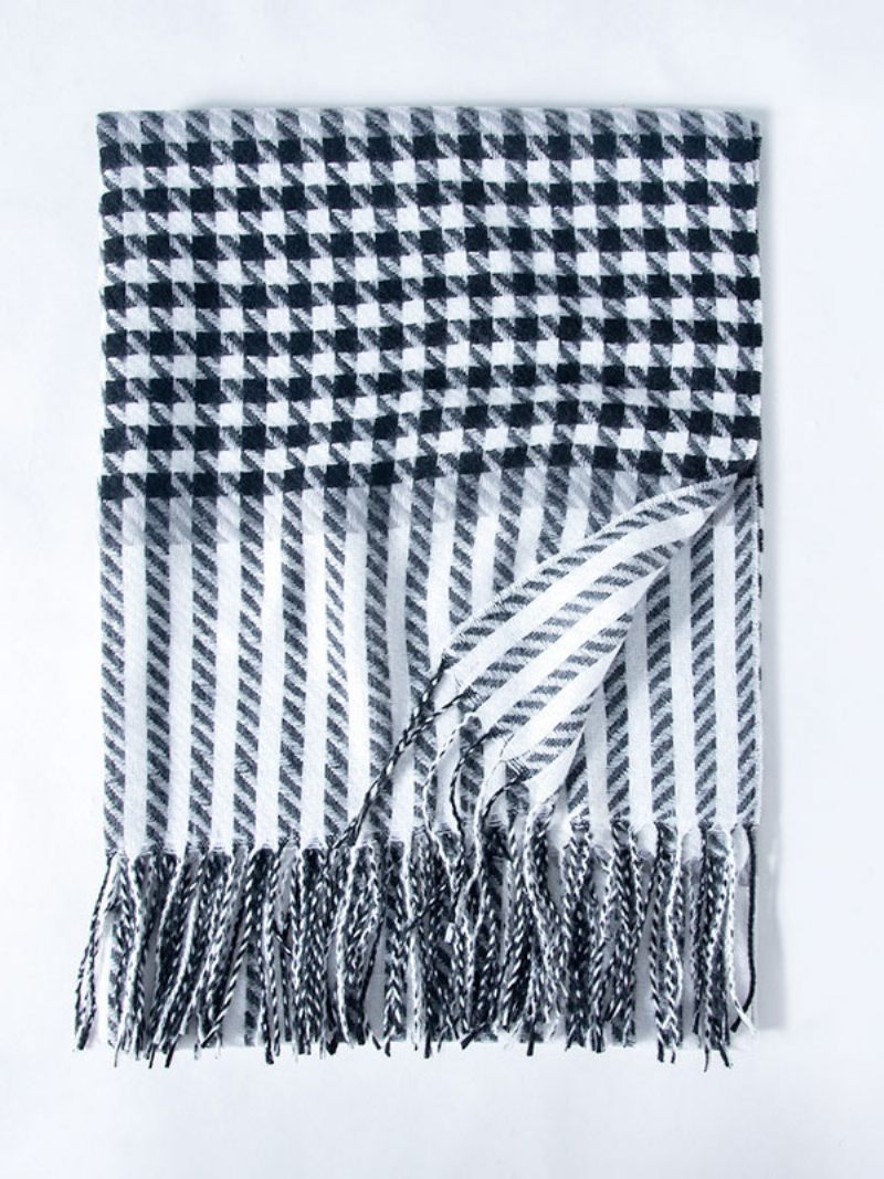 Écharpe Femme Charmante Plaid Frange Fibre Hiver Chaud Longues Écharpes - Noir