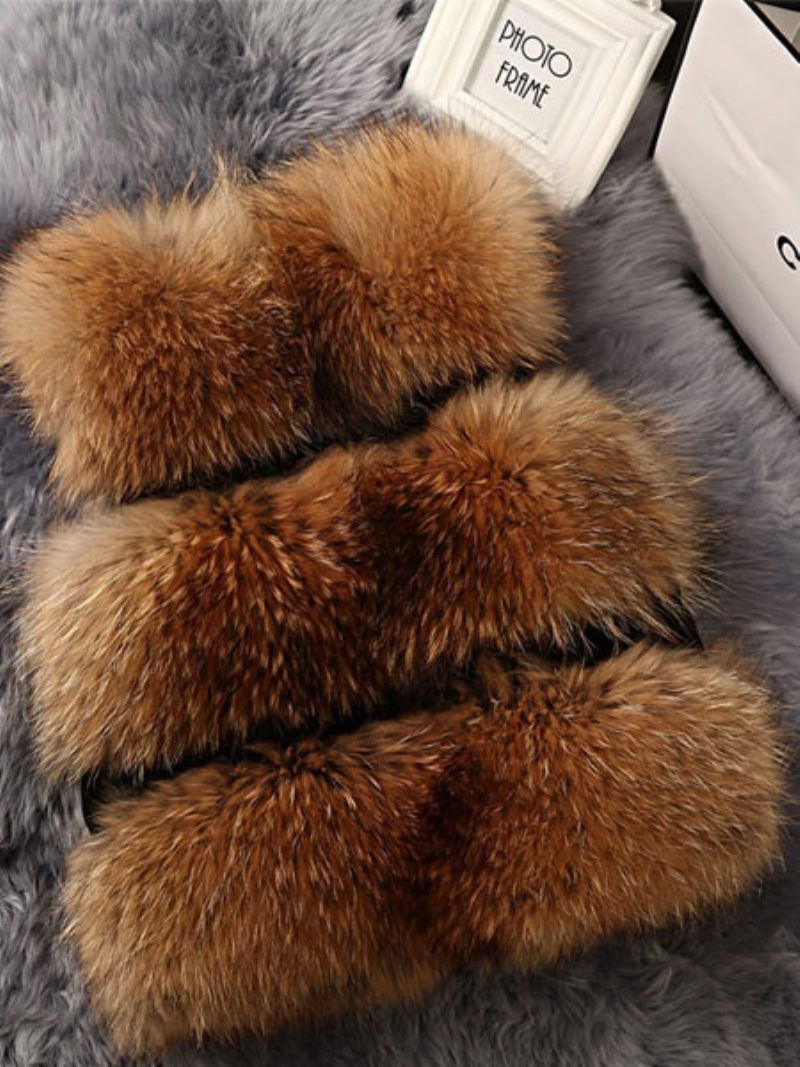 Gilet Fausse Fourrure Femme Manteau Camel Veste Sans Manches - Chameau