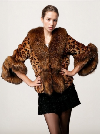 Manteau Imprimé Léopard Pour Femmes Col V Bordure Fausse Fourrure Vêtements D'extérieur Surdimensionnés D'hiver