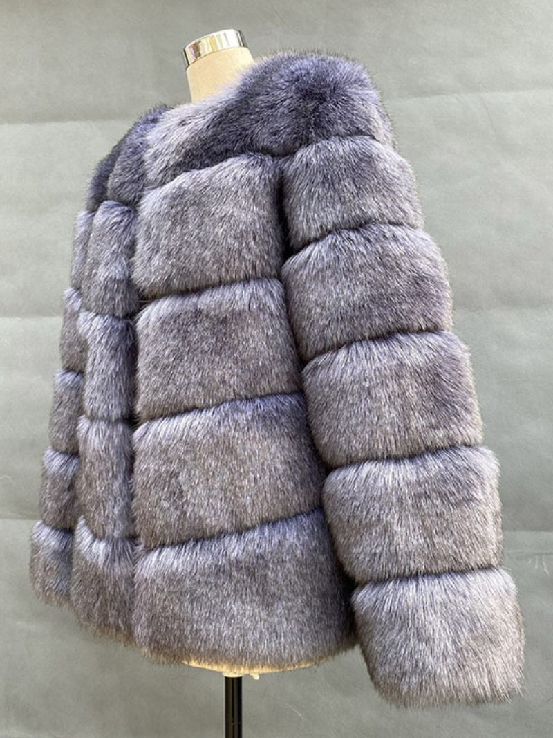 Manteaux Fausse Fourrure Pour Femmes Manches Longues Veste Décontractée Col Bijou Manteau D'hiver Camel - Gris Foncé
