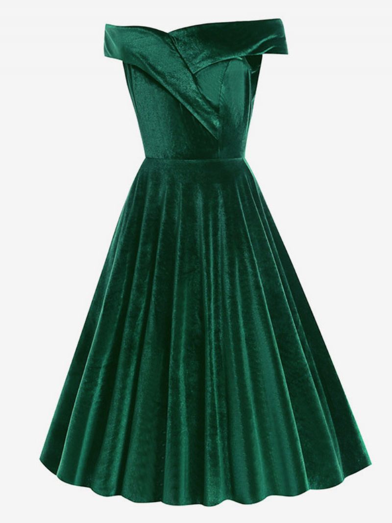 Robe Rétro Pour Femmes Des Années 1950. Style Audrey Hepburn Col Bateau Sans Manches Trapèze Moyenne - Vert