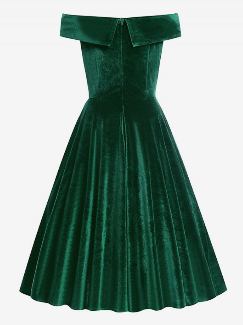Robe Rétro Pour Femmes Des Années 1950. Style Audrey Hepburn Col Bateau Sans Manches Trapèze Moyenne - Vert