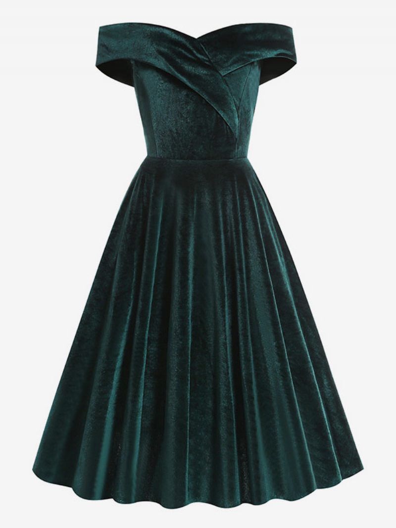 Robe Rétro Pour Femmes Des Années 1950. Style Audrey Hepburn Col Bateau Sans Manches Trapèze Moyenne - Cyan