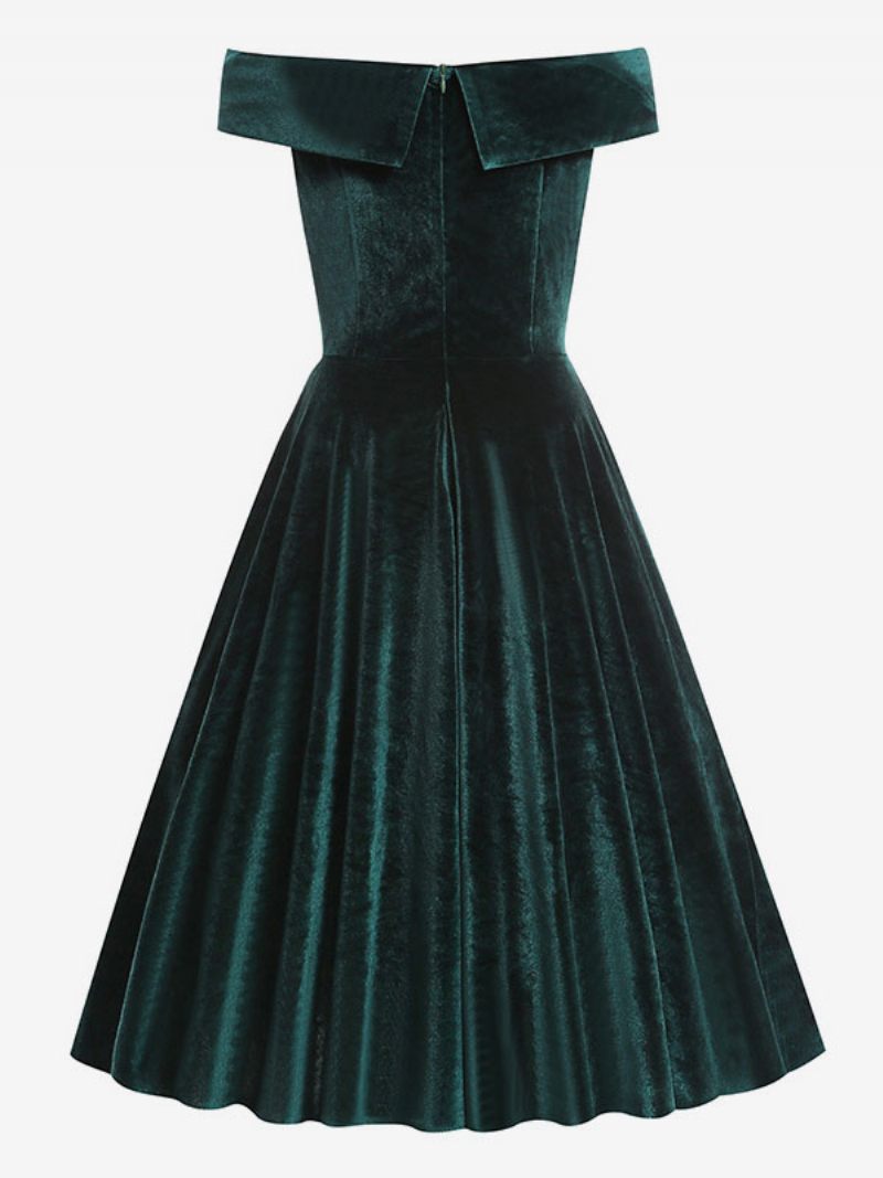 Robe Rétro Pour Femmes Des Années 1950. Style Audrey Hepburn Col Bateau Sans Manches Trapèze Moyenne - Cyan