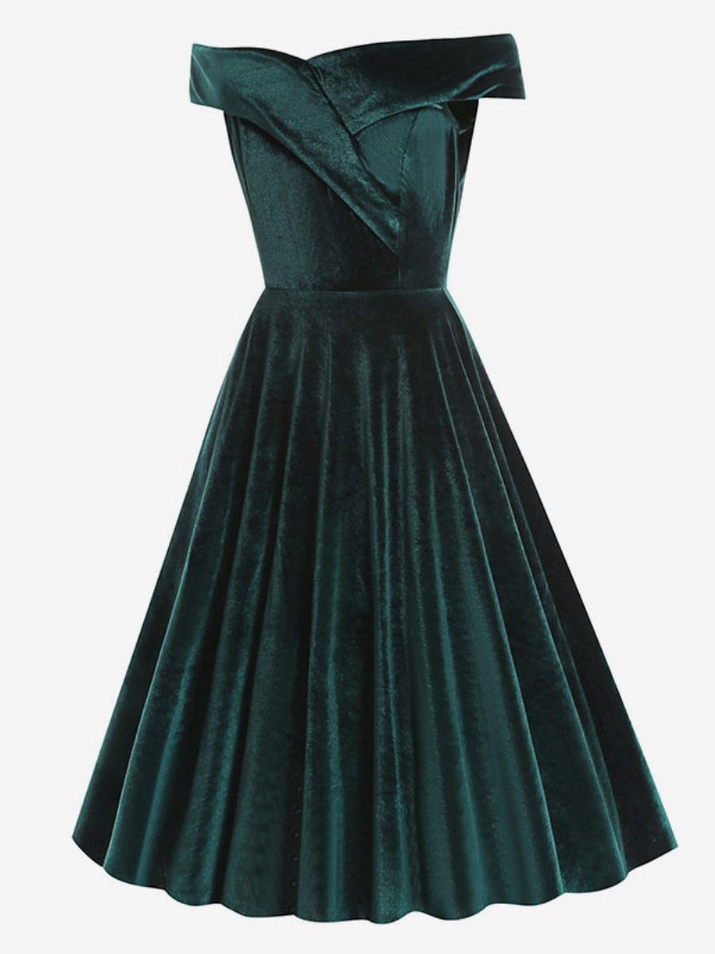 Robe Rétro Pour Femmes Des Années 1950. Style Audrey Hepburn Col Bateau Sans Manches Trapèze Moyenne - Cyan