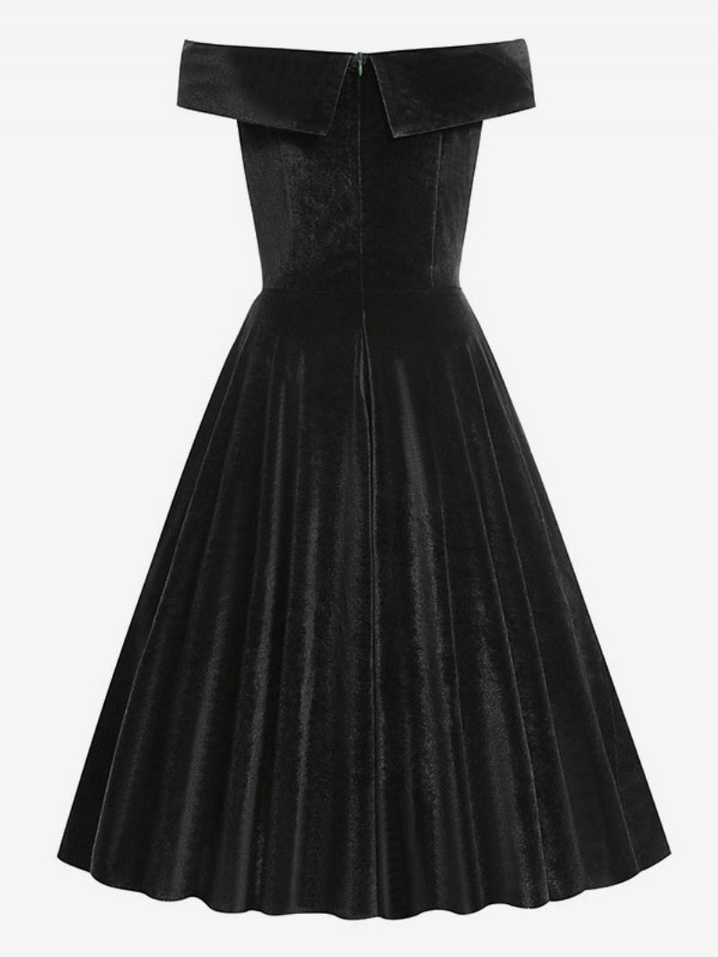 Robe Rétro Pour Femmes Des Années 1950. Style Audrey Hepburn Col Bateau Sans Manches Trapèze Moyenne - Noir