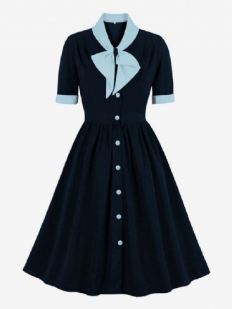 Robe Vintage Années 1950 Audrey Hepburn Style Vert Bicolore Femmes Volants Manches Courtes Rockabilly