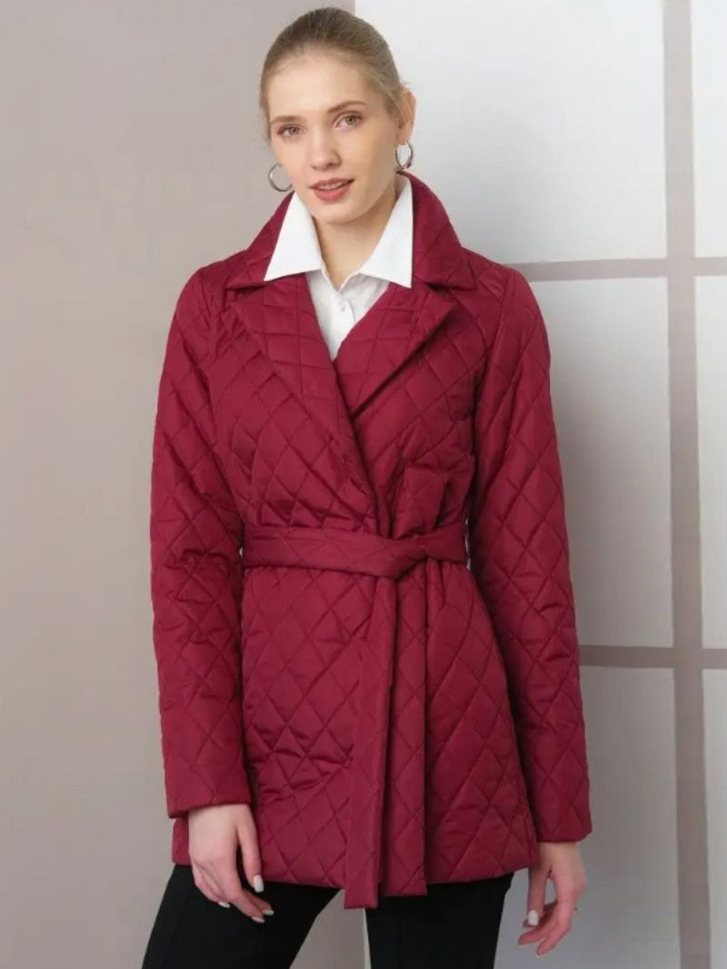 Vestes Qualité Pour Femmes Manteau Décontracté Ceinturé À Revers Cranté Couleur Unie