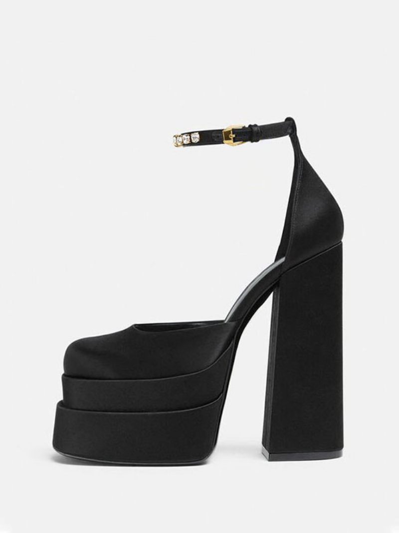 Chaussures Mariage À Talons Plateforme Épais Pour Femmes Avec Bride La Cheville Strass