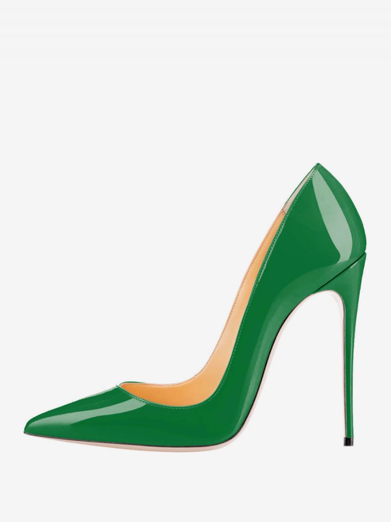 Escarpins À Enfiler Pour Femmes Bout Pointu Talon Aiguille Cuir Pu - Vert