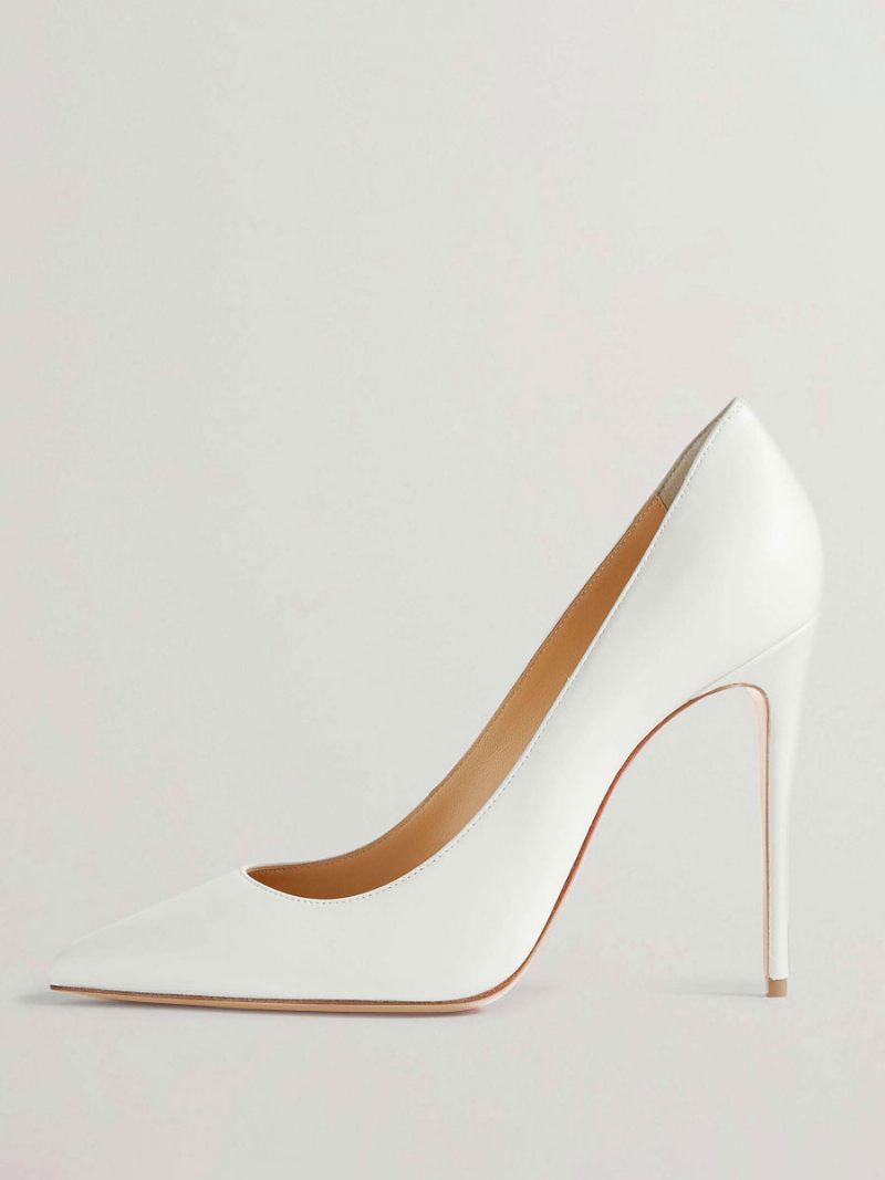 Escarpins À Enfiler Pour Femmes Bout Pointu Talon Aiguille Cuir Pu - Blanc
