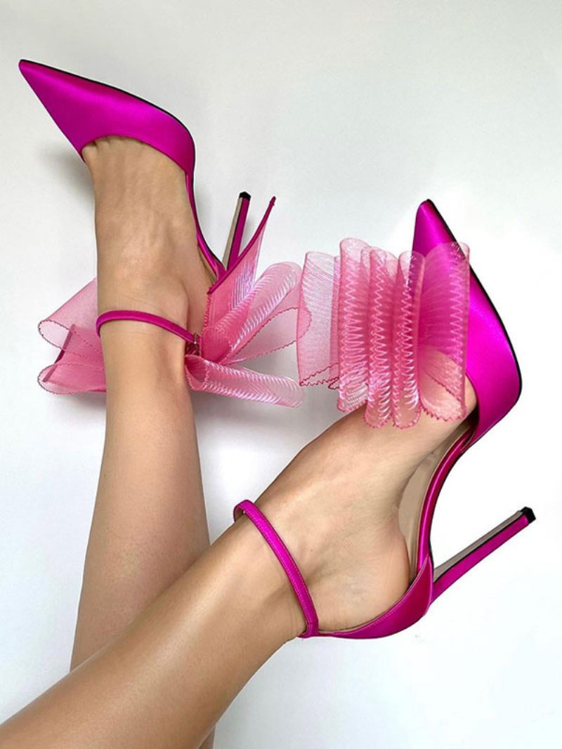 Escarpins À Talons Avec Bride La Cheville Pour Femmes Chaussures Mariée Satin - Rose