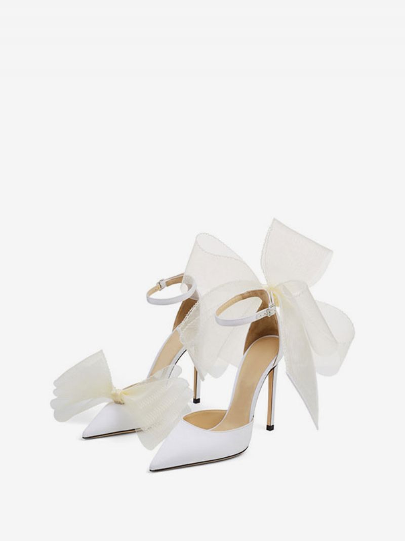 Escarpins À Talons Avec Bride La Cheville Pour Femmes Chaussures Mariée Satin - Blanc