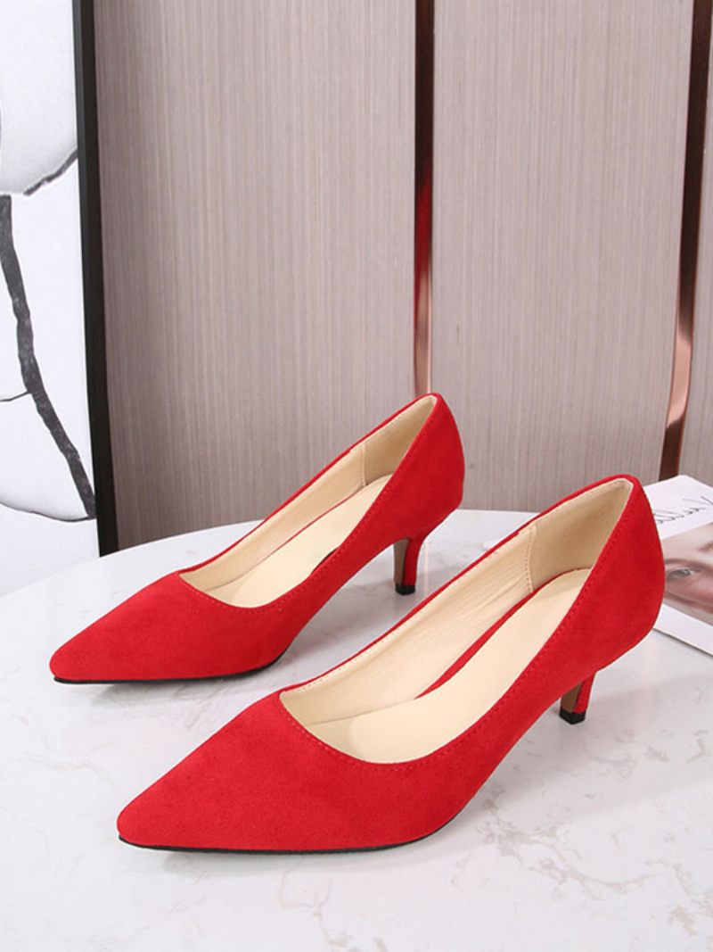 Escarpins À Talons Chaton Pour Femmes Enfiler Bout Pointu Et Aiguilles Marron Café - Rouge