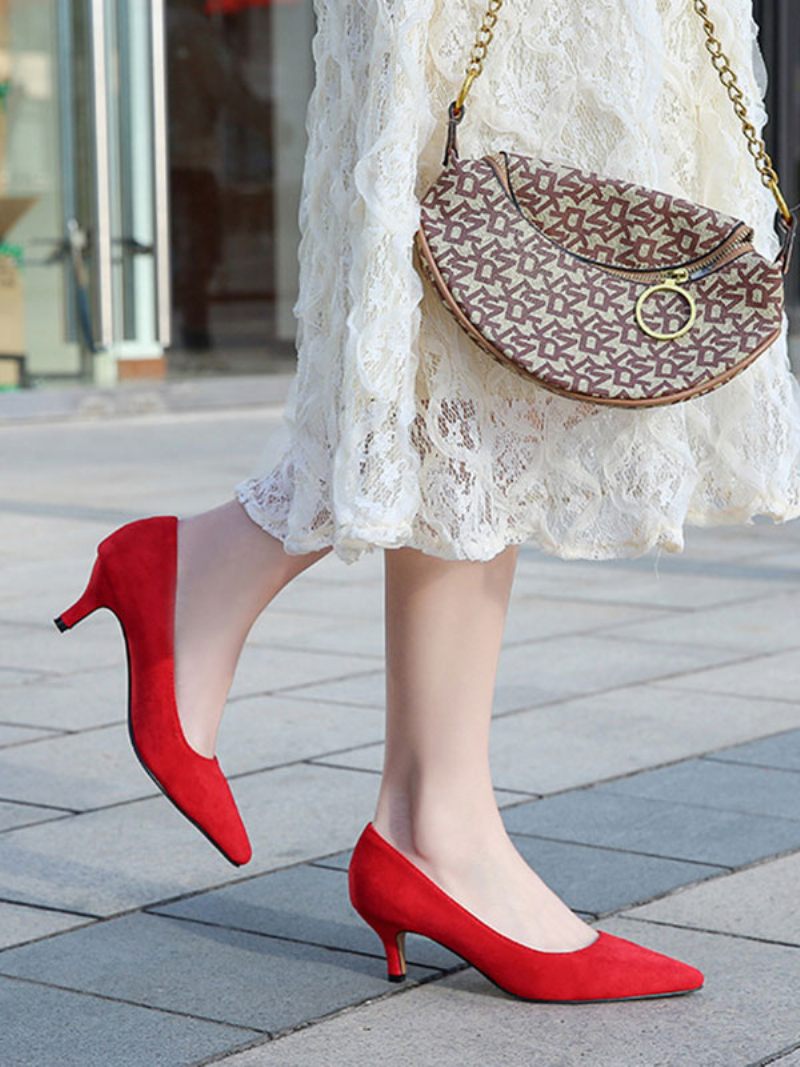 Escarpins À Talons Chaton Pour Femmes Enfiler Bout Pointu Et Aiguilles Marron Café - Rouge