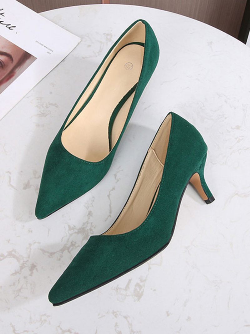 Escarpins À Talons Chaton Pour Femmes Enfiler Bout Pointu Et Aiguilles Marron Café - Vert Foncé
