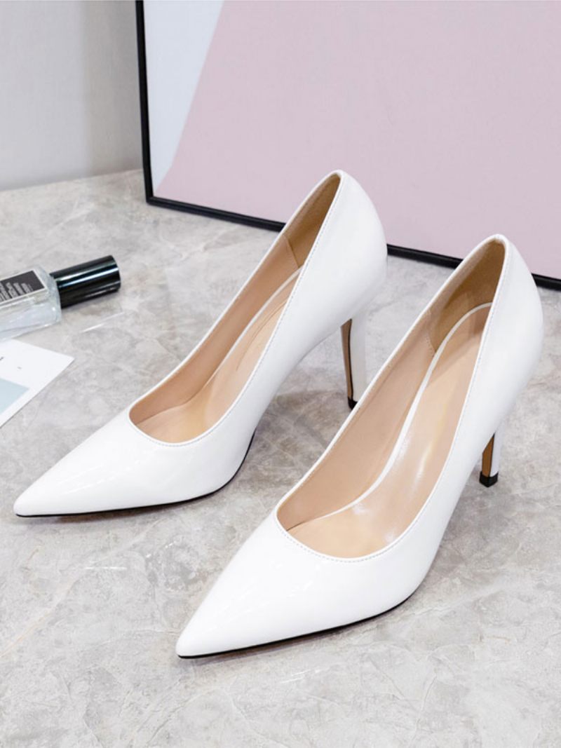 Escarpins À Talons Hauts Et Bas Pour Femmes Aiguilles Dessus Pu Verni - Blanc