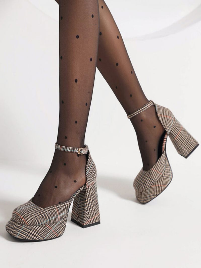 Talons Hauts Pour Femmes Chaussures Vintage Escarpins Talon Épais Soie Et Satin - Kaki