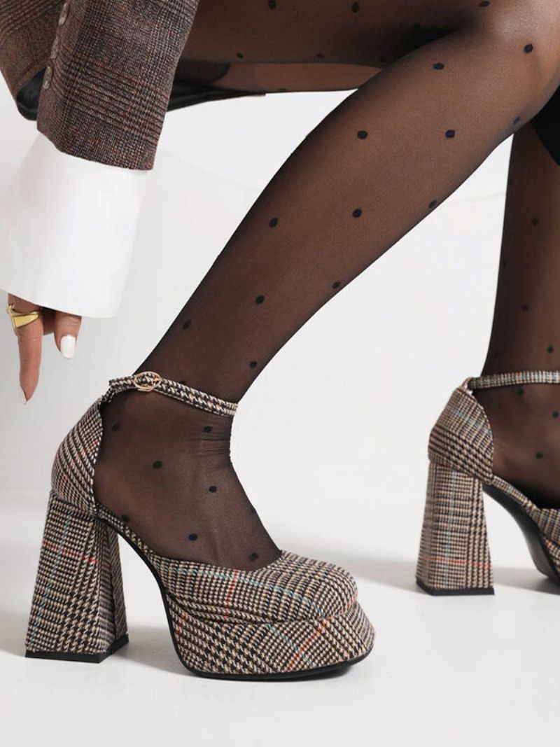 Talons Hauts Pour Femmes Chaussures Vintage Escarpins Talon Épais Soie Et Satin - Kaki
