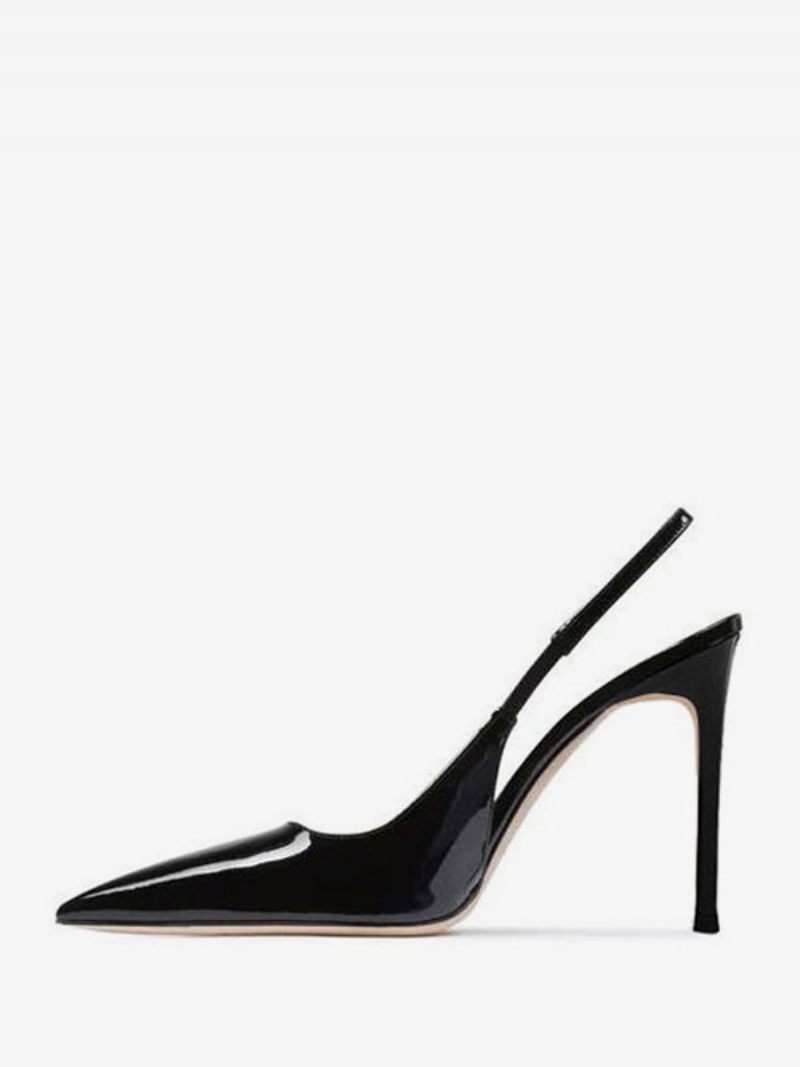 Talons Hauts Noirs Femmes Bout Pointu Slingbacks Chaussures Habillées À Aiguilles - Noir