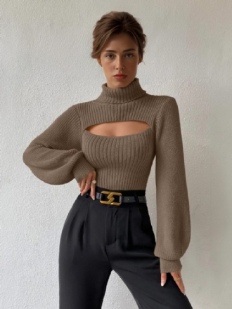 Pull Côtelé Col Haut Manchette Découpée Sexy Pour Les Femmes