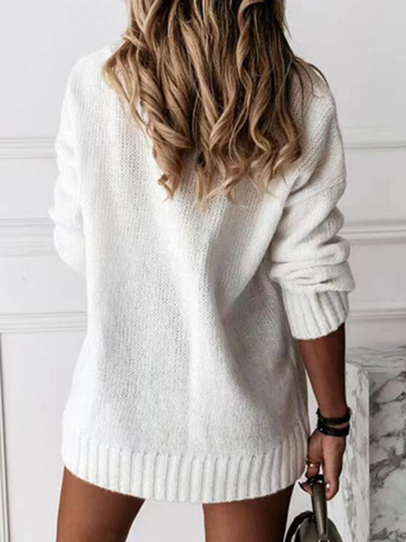 Pull Femme Abricot Col V Manches Longues Pulls Acrylique - Blanc