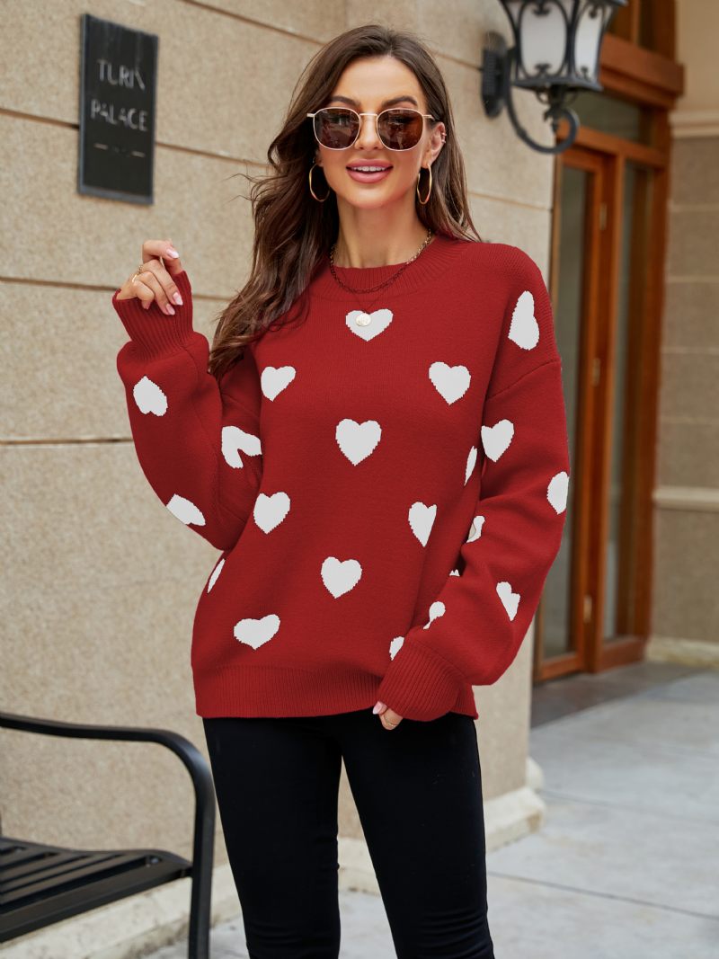 Pulls Pour Femmes Rose Bicolore Col Bijou Manches Longues Acrylique - Rouge