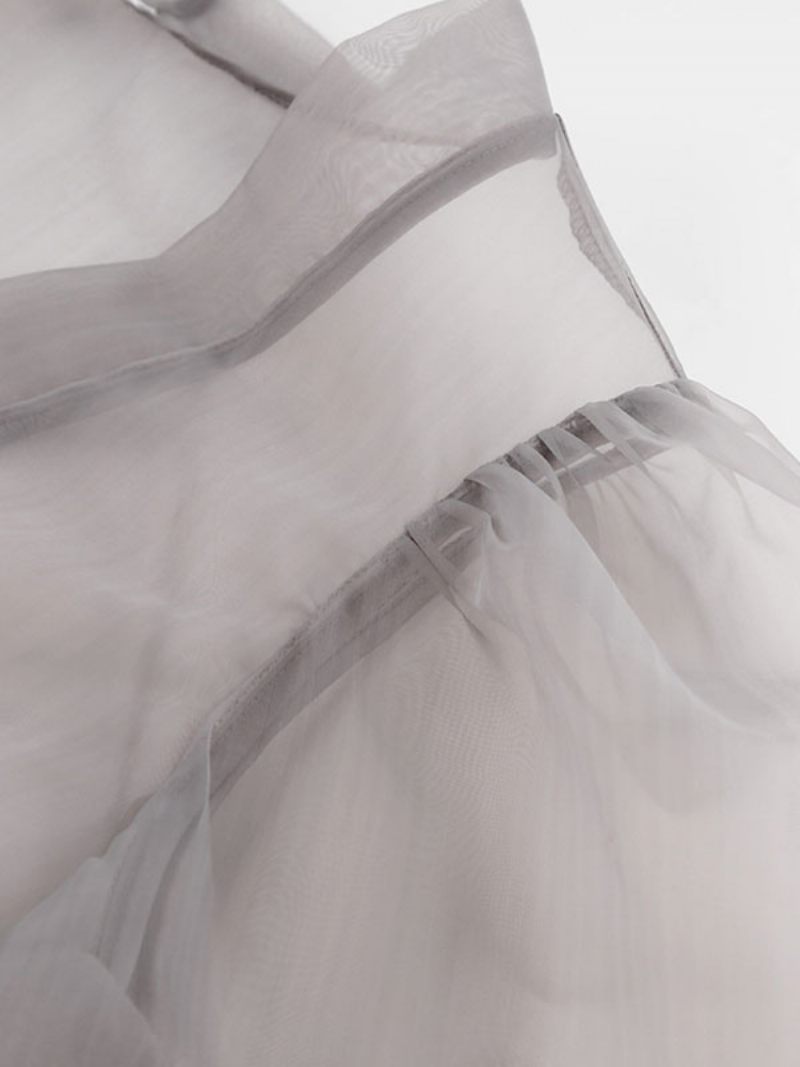 Chemise Pour Femmes Gris Stretch Plissé À Lacets Col V Décontracté Manches Longues Tulle Hauts - Gris