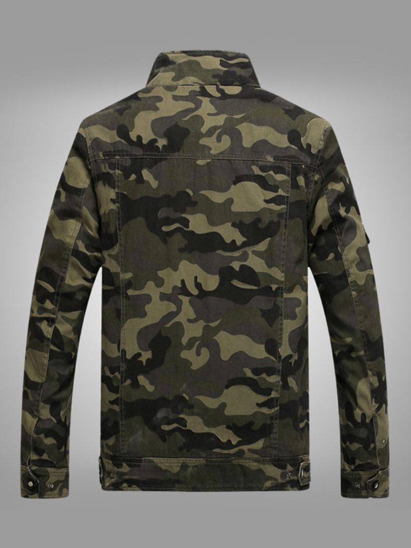 Homme Veste Camouflage Boutons Polyester Élégant - Vert Chasseur