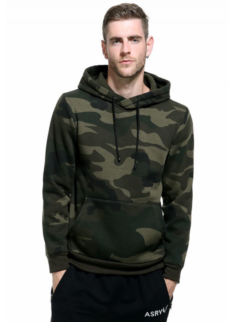 Sweat À Capuche Manches Longues Pour Hommes Sweat-shirt Décontracté Polyester Camouflage - Vert Chasseur
