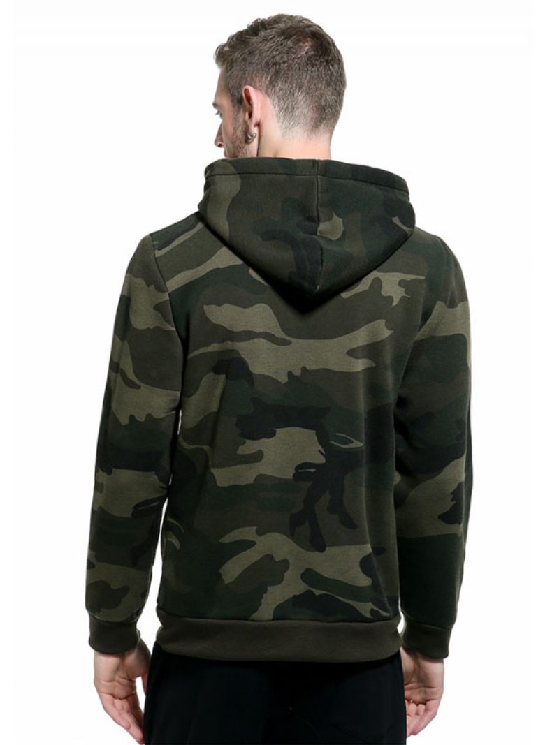 Sweat À Capuche Manches Longues Pour Hommes Sweat-shirt Décontracté Polyester Camouflage - Vert Chasseur