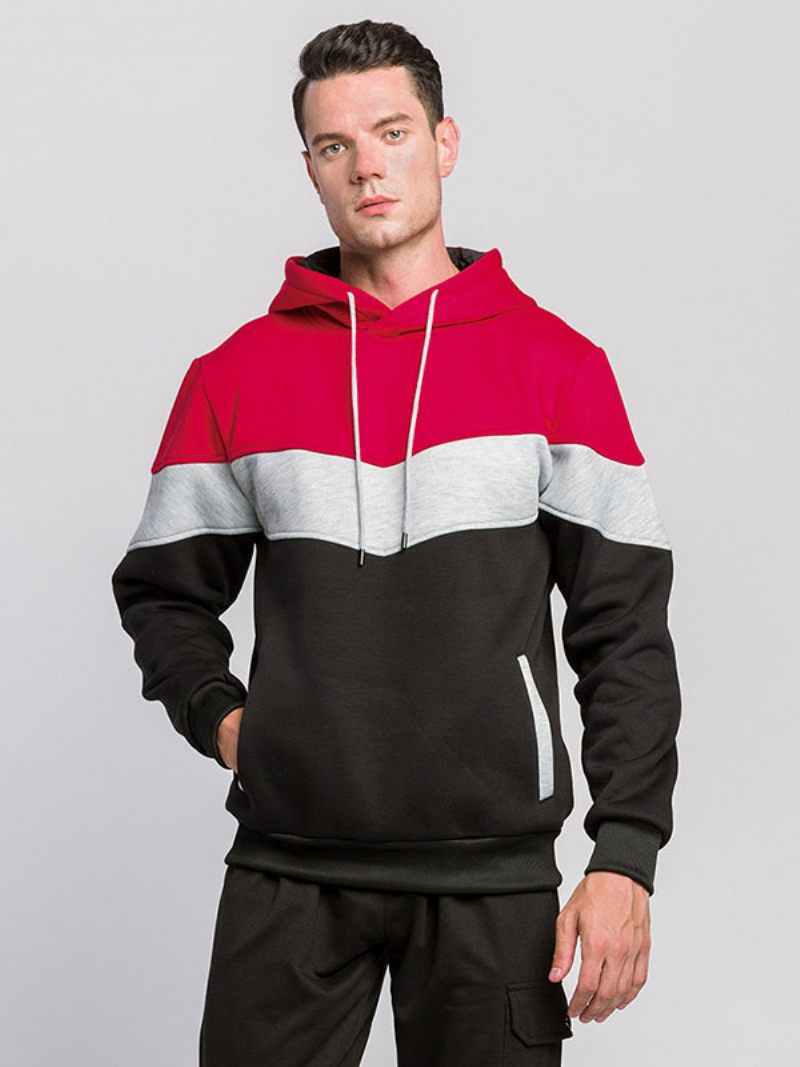 Sweats À Capuche Pour Hommes Sweat-shirt Polyester Manches Longues Rouge
