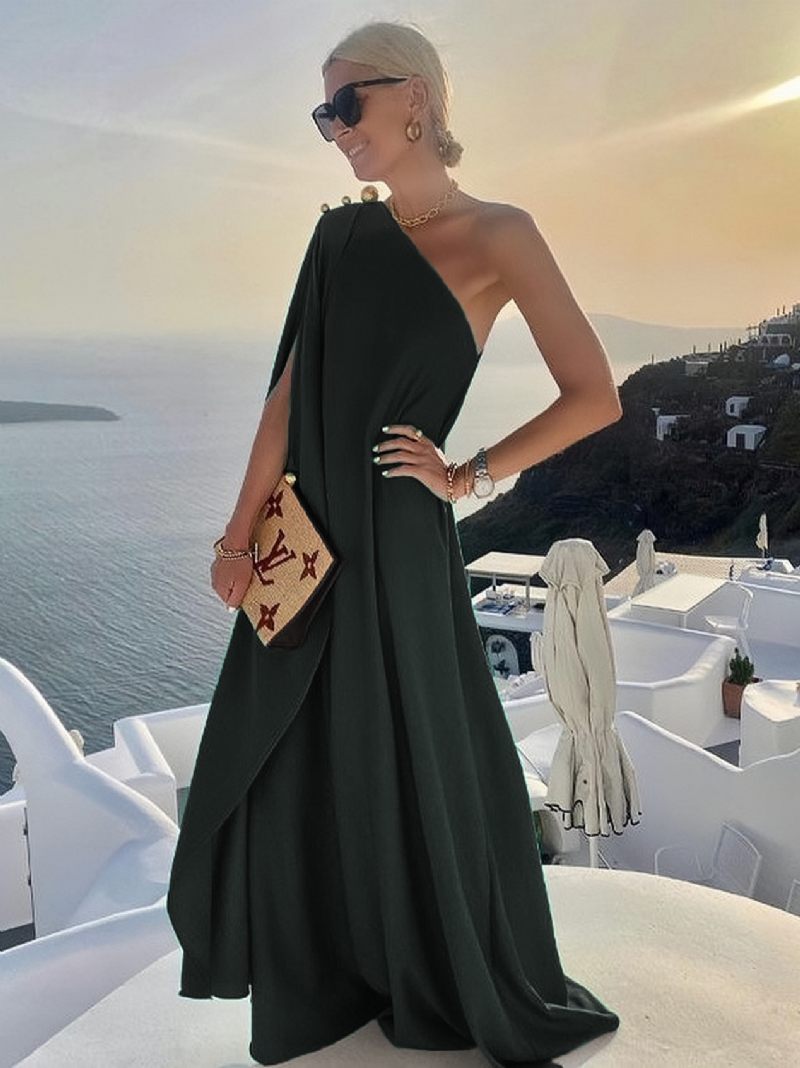 Robe Longue À Col Asymétrique Pour Femme Sans Manches - Noir