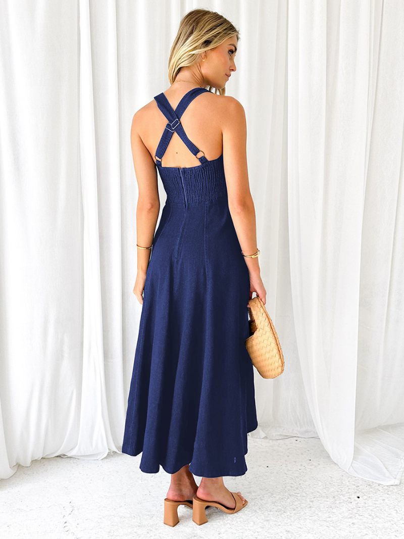 Robes Soirée Pour Femmes Robe Semi-formelle Sans Manches À Bretelles Bleu Marine Foncé - Marine Foncé