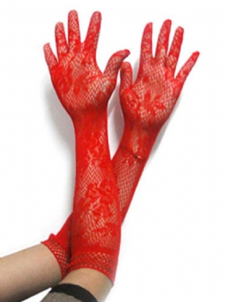 Gants Femme Chambre Carnaval Dentelle Rouge Courts Accessoires Costume Sexy