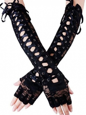 Gants Pour Femmes À Lacets Longs Noirs Dentelle
