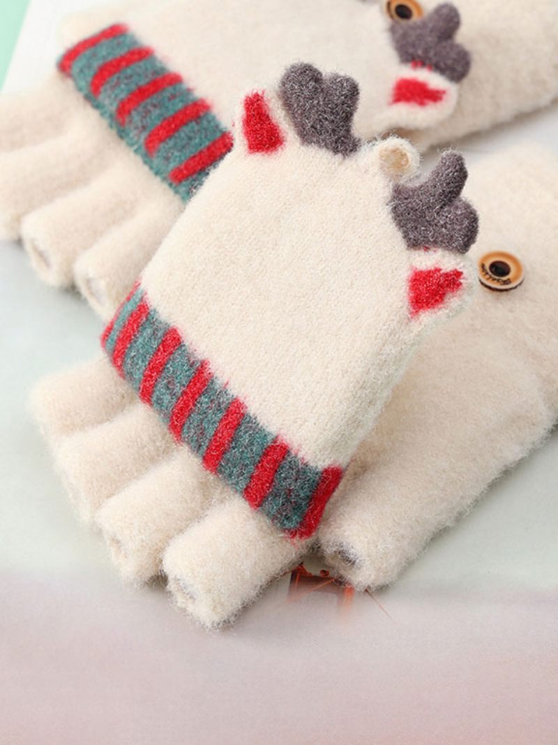 Gants Pour Femmes Motif Noël Sans Doigts Cadeau Vacances Vêtements Maison Hiver Chaud Mignon Acc - Beige